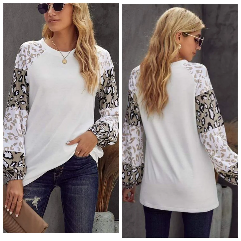 Leopard print Top off white and tan taupe 1 Large left Brand new boutique - Picture 2 of 11